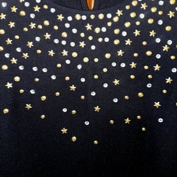 C Wonder Black Midi Dress Stars Rhinestones  Cosmic Glam Quiet Luxury Size 6 - Picture 5 of 7